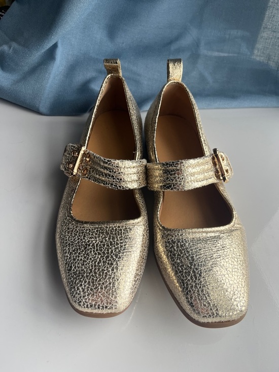 Gold Metallic Mary Jane Flats Square Toe Buckle Strap Ballet Shoes Womens Size 7